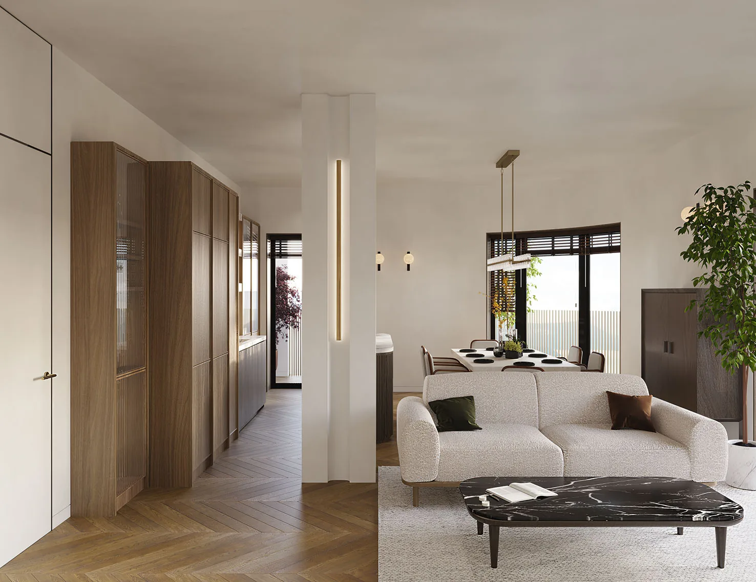MANTERA Seaview Residence — гостиная резиденции класса deluxe с мрамором и латунью