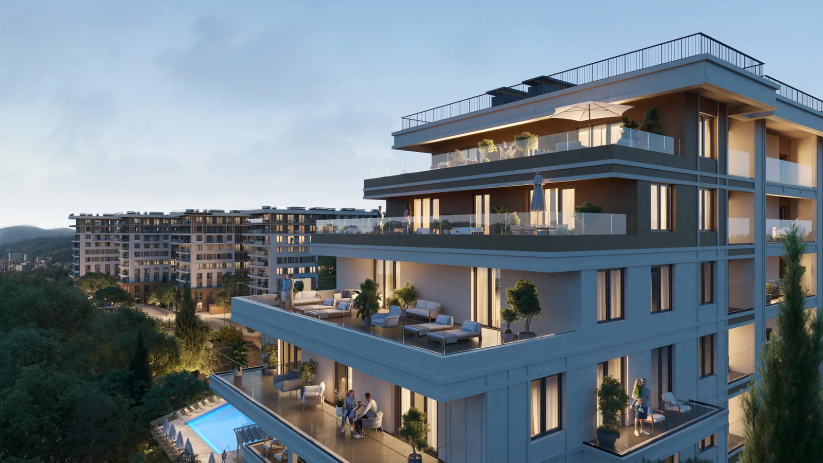 Greenmont — террасы и архитектура апарт-отеля с видом на море