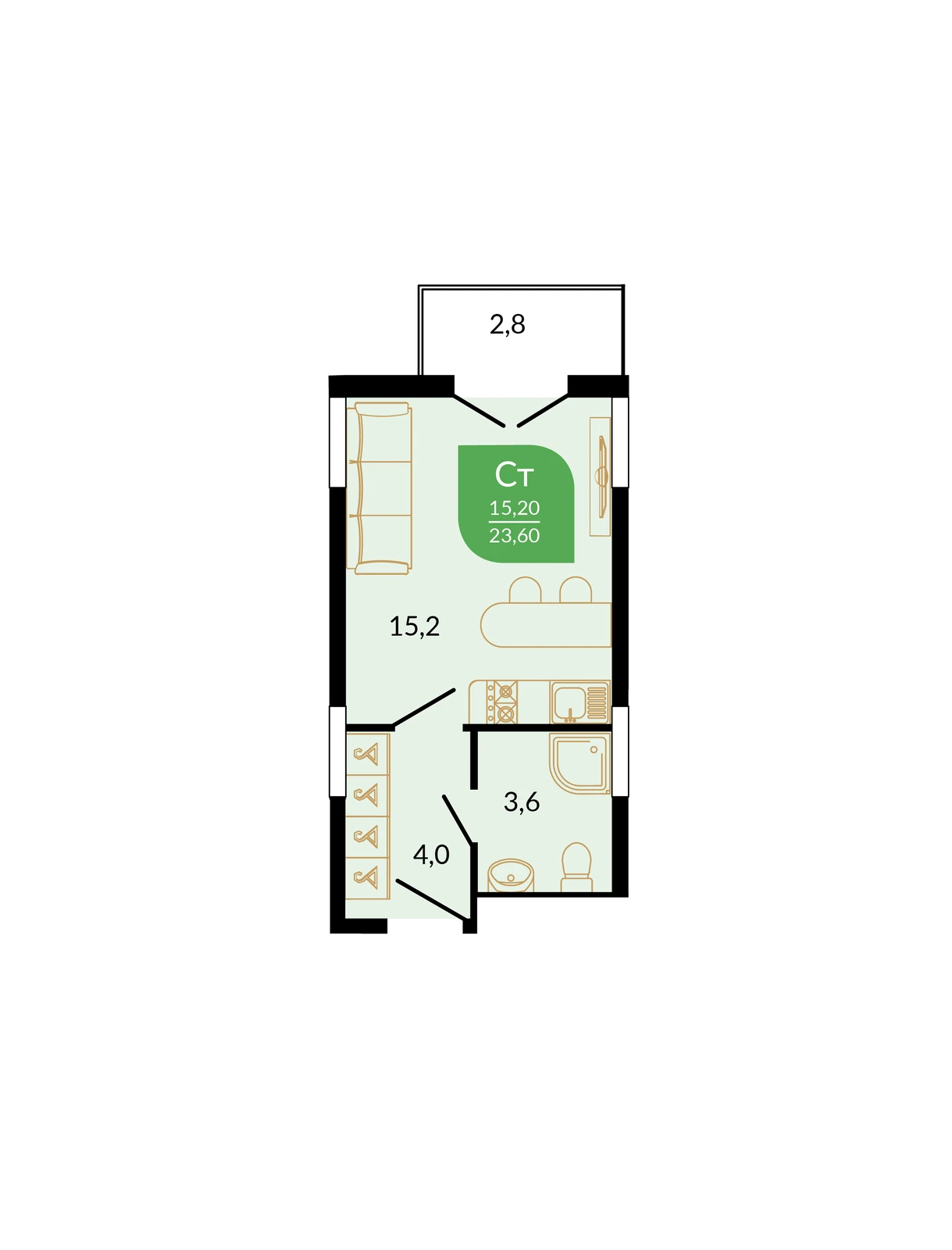 Студия 23,6 м² в ЖК Флора